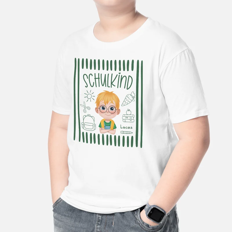 Schulkind T Shirt - Personalisierte Geschenke Kinder | T Shirt Schulanfang Cartoon