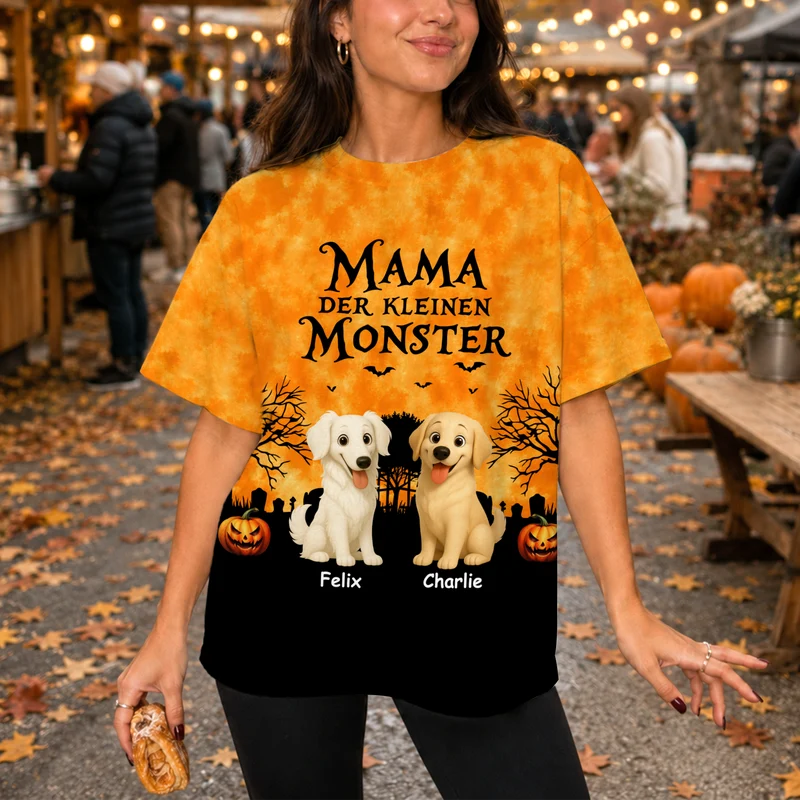 Mama Der Kleinen Monster - Personalisiertes Hunde Geschenk | All Over Print T Shirt Halloween