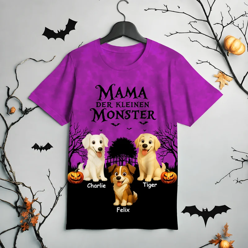 Mama Der Kleinen Monster - Personalisiertes Hunde Geschenk | All Over Print T Shirt Halloween