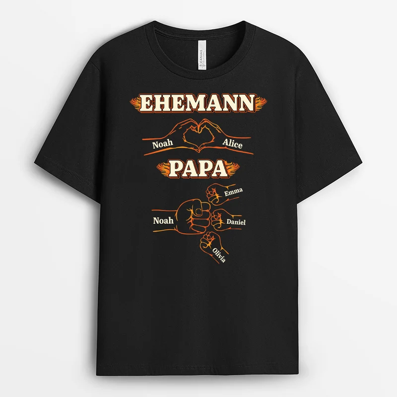 Hände Herz Faust - Personalisiertes Geschenk | Ehemann Papa Shirt