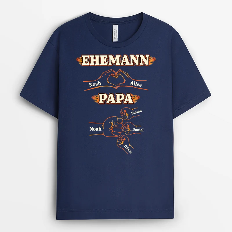 Hände Herz Faust - Personalisiertes Geschenk | Ehemann Papa Shirt