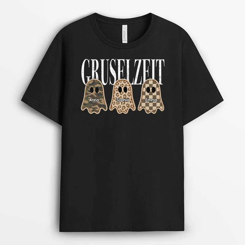 [3D-Optik] Gruselzeit - Personalisiertes Geschenk | Shirt Halloween Schwarz