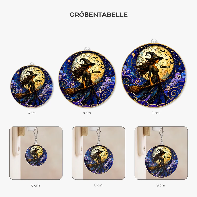 [3D-Optik] Hexe Frau - Personalisiertes Geschenk | Acryl Schlüsselanhänger Halloween