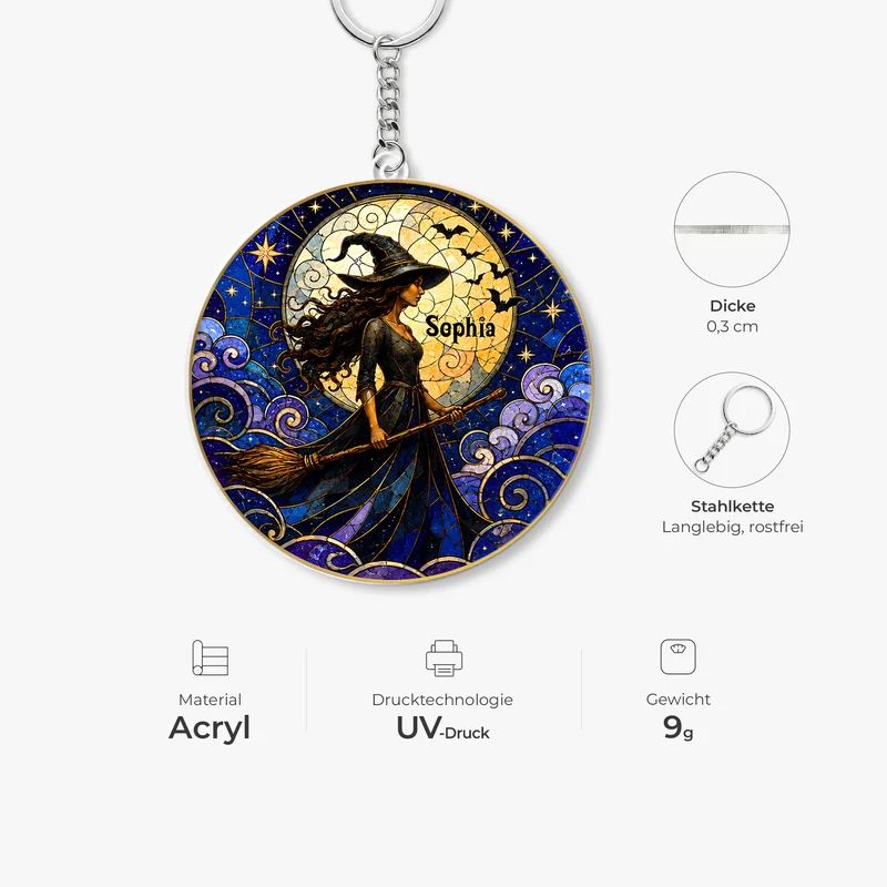 [3D-Optik] Hexe Frau - Personalisiertes Geschenk | Acryl Schlüsselanhänger Halloween