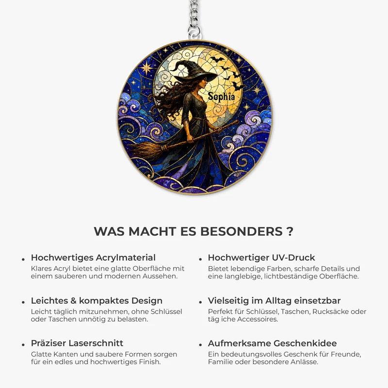 [3D-Optik] Hexe Frau - Personalisiertes Geschenk | Acryl Schlüsselanhänger Halloween