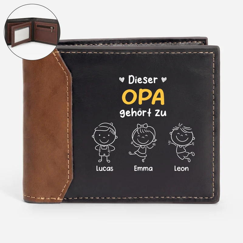 Dieser Opa Gehört Zu - Personalisiertes Geschenk | Premium Leder Portemonnaie Herren Opa Papa Oma Mama