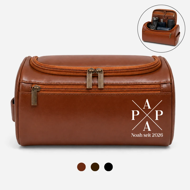 Papa Opa Seit - Personalisiertes Geschenk | Kulturtasche Leder