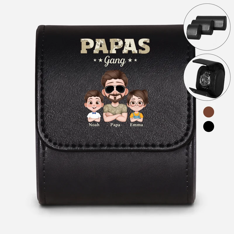 Papas Gang - Personalisiertes Geschenk | Uhrenetui Leder Papa Opa Weltkarten Tarnmuster