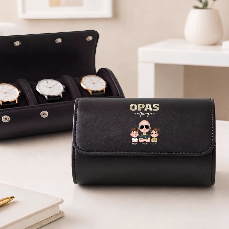 Papas Gang - Personalisiertes Geschenk | Uhrenetui Leder Papa Opa Weltkarten Tarnmuster