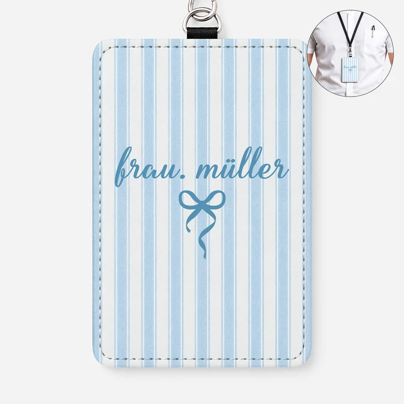 Lehrerin - Personalisiertes Geschenk | Leder Ausweishalter Mit Band Streifen