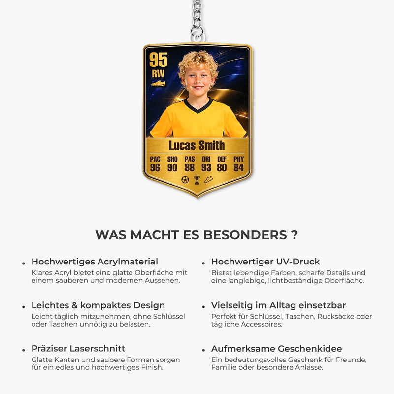 Spielerkarte Fußball - Personalisierte Geschenke Foto | Acryl Schlüsselanhänger