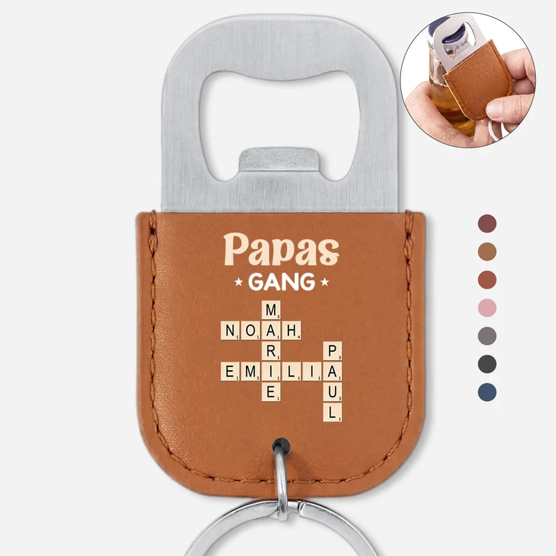 Papas Gang - Personalisiertes Kreuzworträtsel Geschenk | Flaschenöffner Schlüsselanhänger Papa Opa