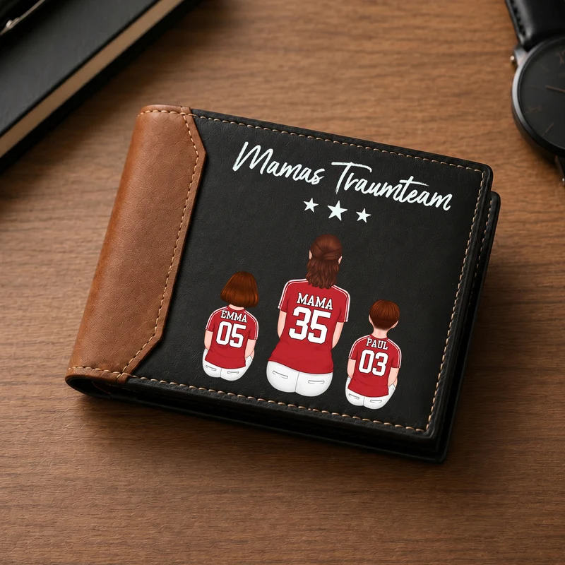 Papas Dreamteam Fußball - Personalisiertes Geschenk | Premium Leder Portemonnaie Herren Papa Opa