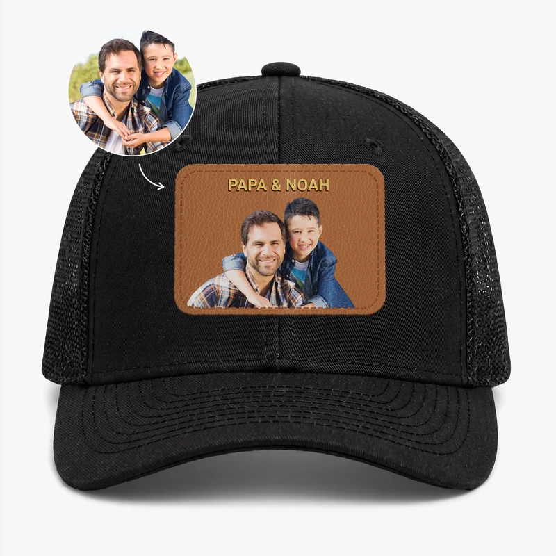 Papa Mama Foto - Personalisiertes Geschenk | Cap Mit Lederpatch