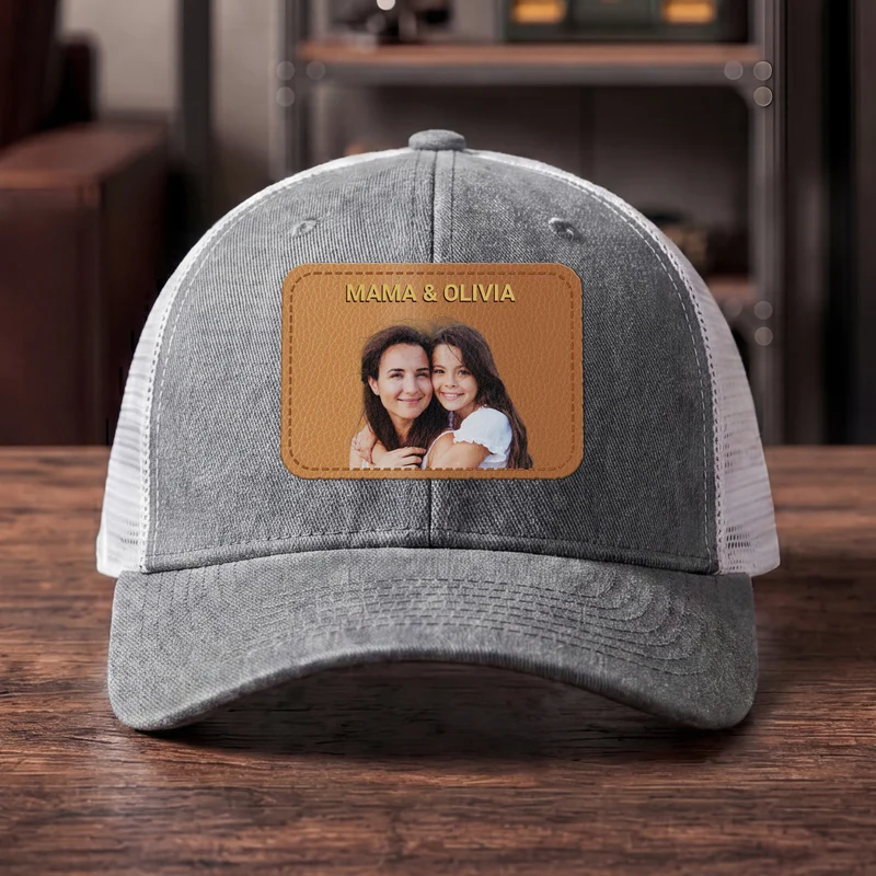 Papa Mama Foto - Personalisiertes Geschenk | Cap Mit Lederpatch