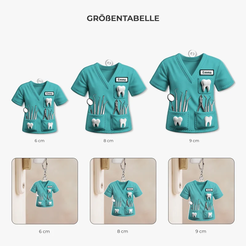 [3D-Optik] Arbeitskleidung Für Zahnarztpraxis - Personalisiertes Geschenk | Acryl Schlüsselanhänger