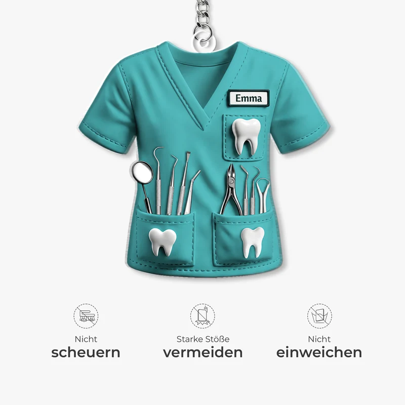 [3D-Optik] Arbeitskleidung Für Zahnarztpraxis - Personalisiertes Geschenk | Acryl Schlüsselanhänger