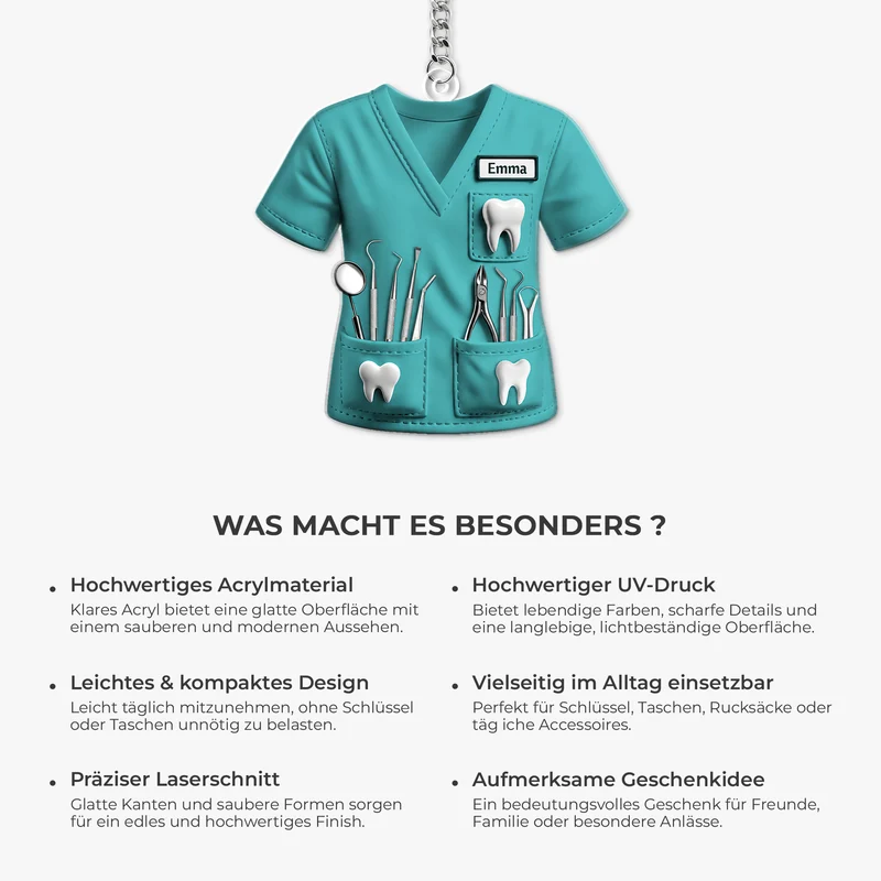 [3D-Optik] Arbeitskleidung Für Zahnarztpraxis - Personalisiertes Geschenk | Acryl Schlüsselanhänger