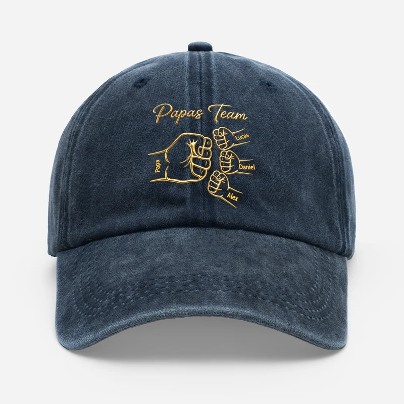 [3D-Optik] Papas Team - Personalisiertes Geschenk | Washed Cap Papa Opa Gold Line