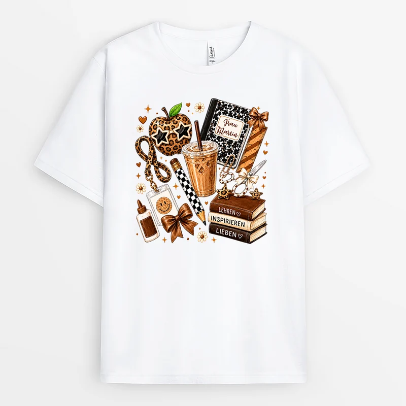 Lehren Inspirieren Lieben - Personalisiertes Geschenk Lehrer | T Shirt Leopardenmuster