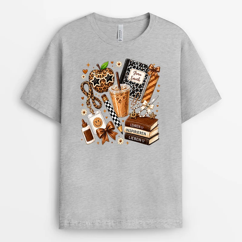 Lehren Inspirieren Lieben - Personalisiertes Geschenk Lehrer | T Shirt Leopardenmuster