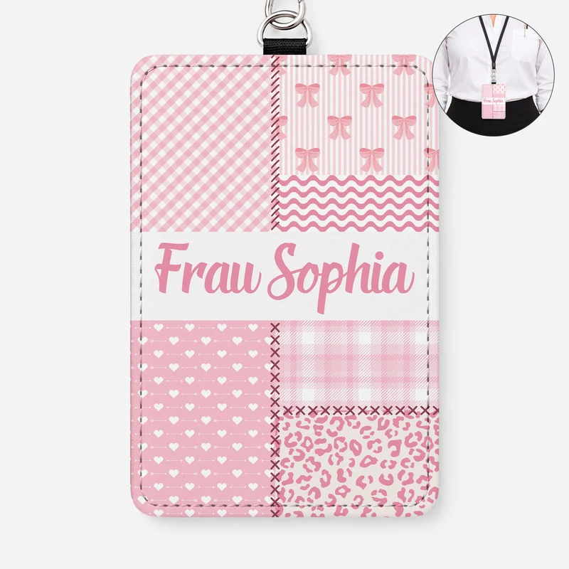 Name + Patchwork - Personalisiertes Geschenk Lehrer | Leder Ausweishalter Mit Band