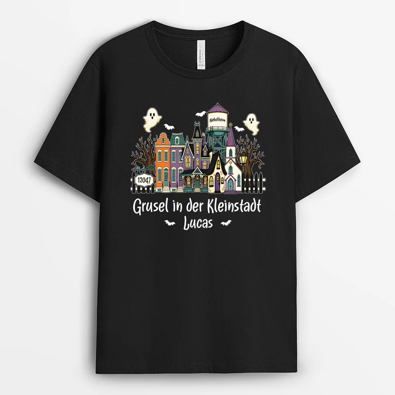 Grusel In Der Kleinstadt - Personalisiertes Geschenk | T Shirts Damen Männer Halloween Schwarz