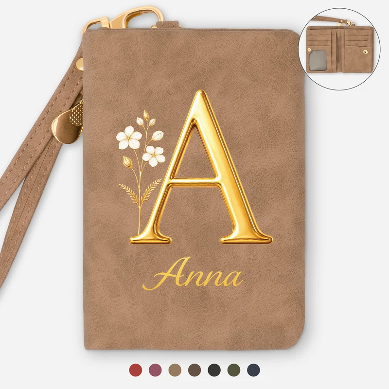 Alphabet Name + Geburtsmonat Blume - Personalisierte Geschenke Für Frauen | Trifold Portemonnaie Gold