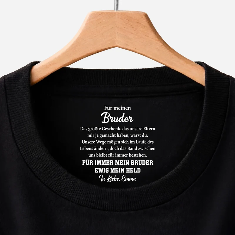Für Immer Mein Bruder Ewig Mein Held - Personalisiertes Geschenk | Schwarzes T Shirt Nackenlabel Drucken Bruder Schwester