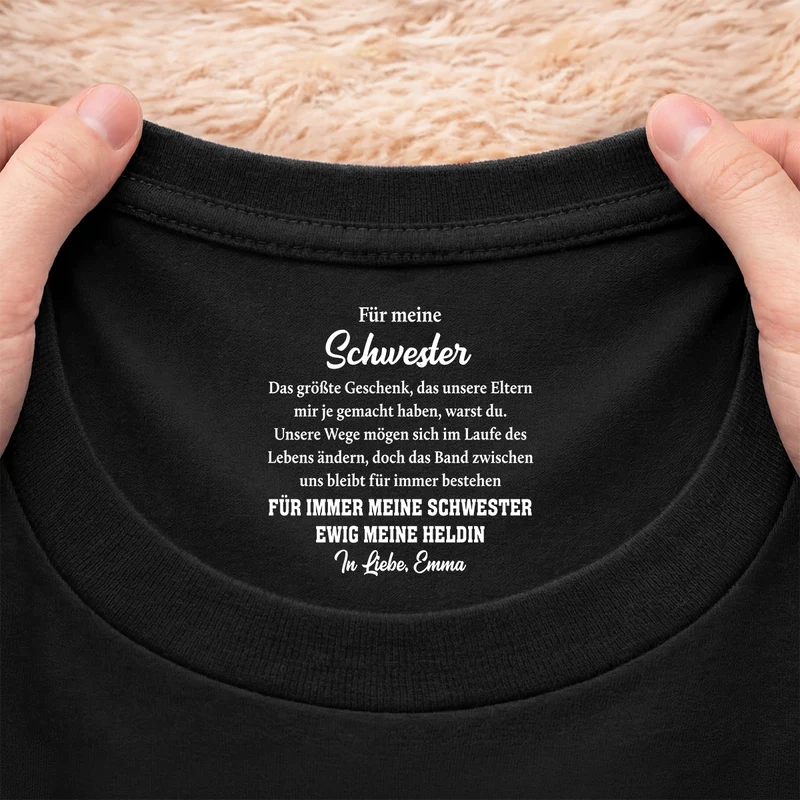 Für Immer Mein Bruder Ewig Mein Held - Personalisiertes Geschenk | Schwarzes T Shirt Nackenlabel Drucken Bruder Schwester