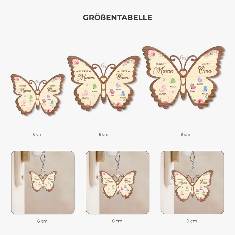 Zuerst Mama Jetzt Oma - Personalisiertes Geschenk | Acryl Schlüsselanhänger Großer Schmetterling
