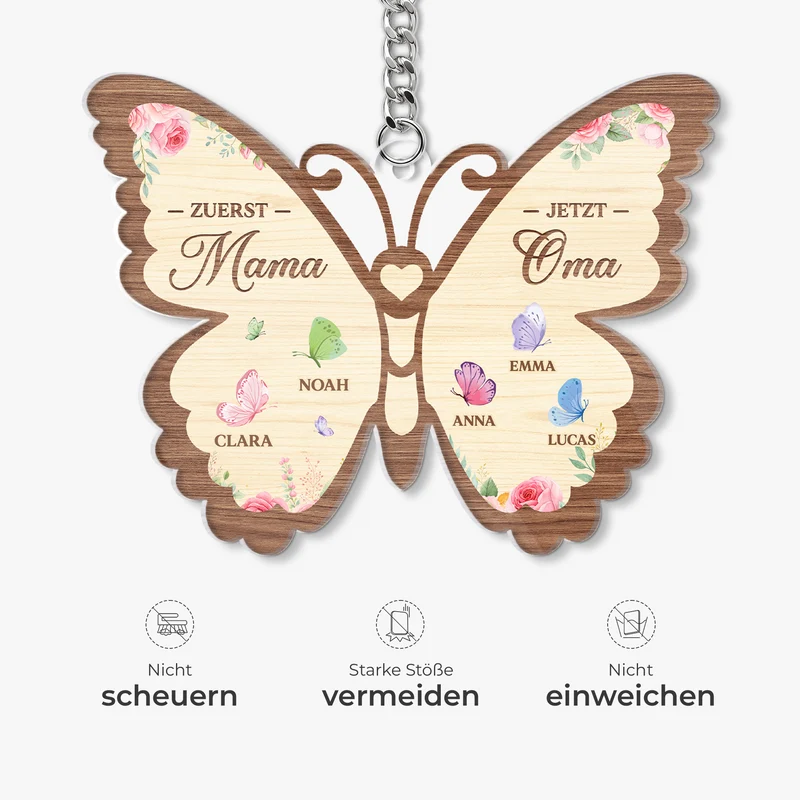 Zuerst Mama Jetzt Oma - Personalisiertes Geschenk | Acryl Schlüsselanhänger Großer Schmetterling