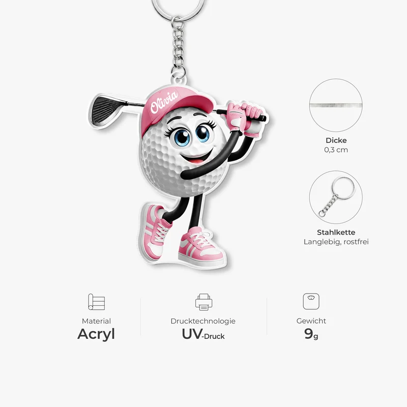 [3D-Optik] Golfball - Personalisiertes Geschenk | Acryl Schlüsselanhänger Männer Frauen