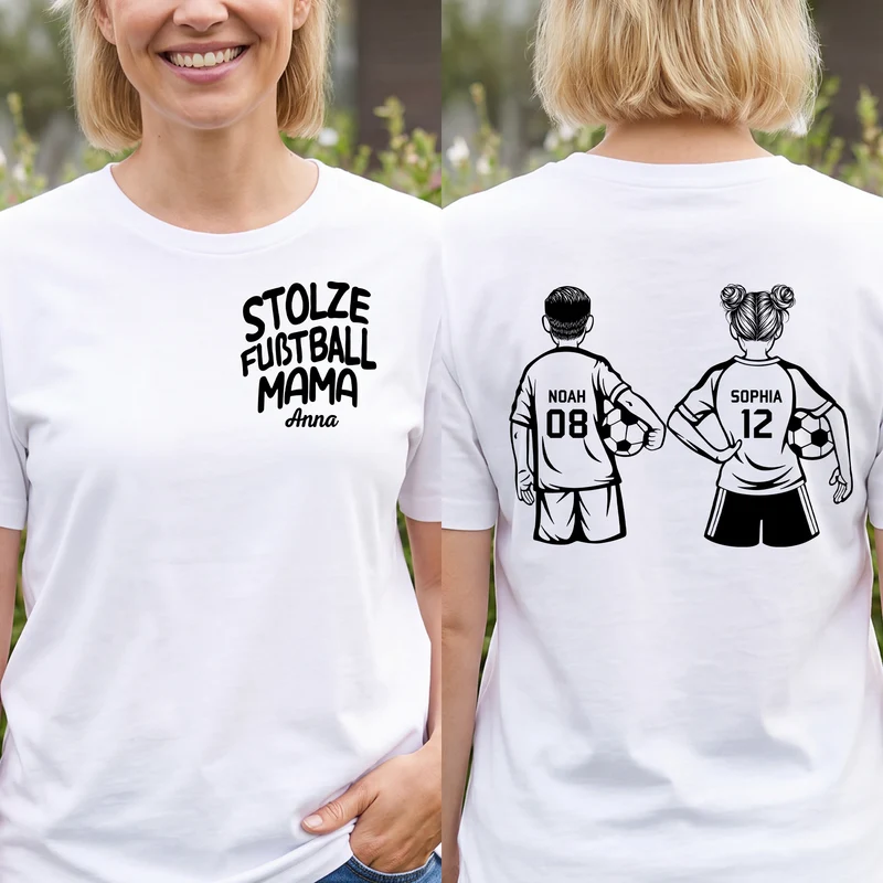Stolzer Fußball-Papa Stolze Fußball-Mama - Personalisiertes Geschenk | T Shirt Bedrucken Beidseitig