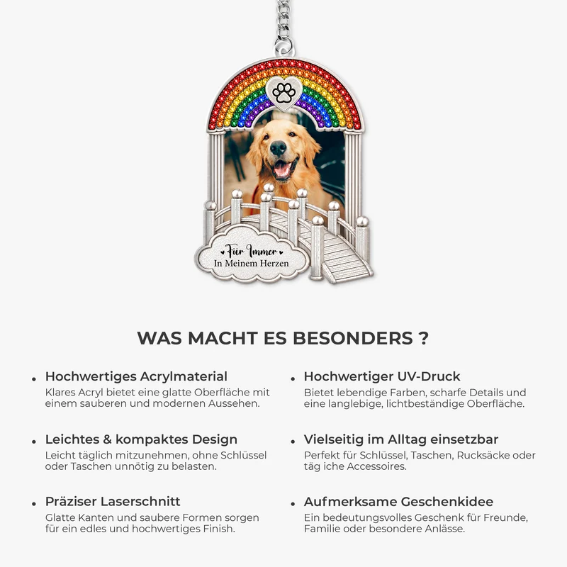 [3D-Optik] Ich Bin Immer Bei Dir - Personalisierte Trauergeschenke | Acryl Schlüsselanhänger Haustiere Foto