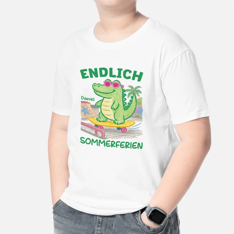 Endlich Sommerferien - Personalisiertes Geschenk | T Shirts Kinder Krokodile