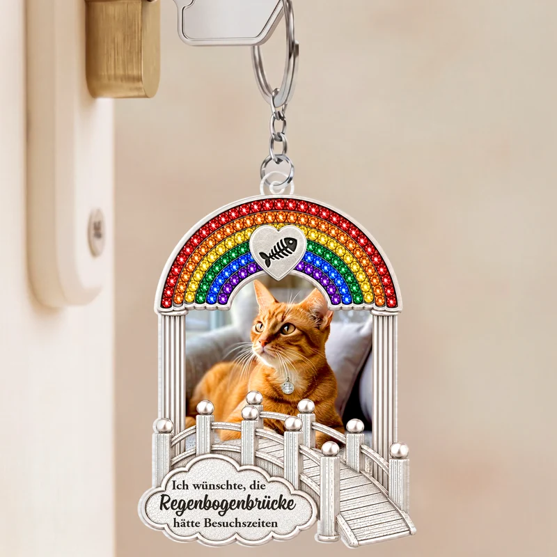 [3D-Optik] Wir Werden Uns An Der Regenbogenbrücke Wiedersehen - Personalisierte Trauergeschenke | Acryl Schlüsselanhänger Foto Haustiere