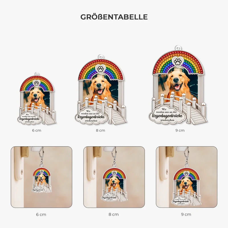 [3D-Optik] Wir Werden Uns An Der Regenbogenbrücke Wiedersehen - Personalisierte Trauergeschenke | Acryl Schlüsselanhänger Foto Haustiere