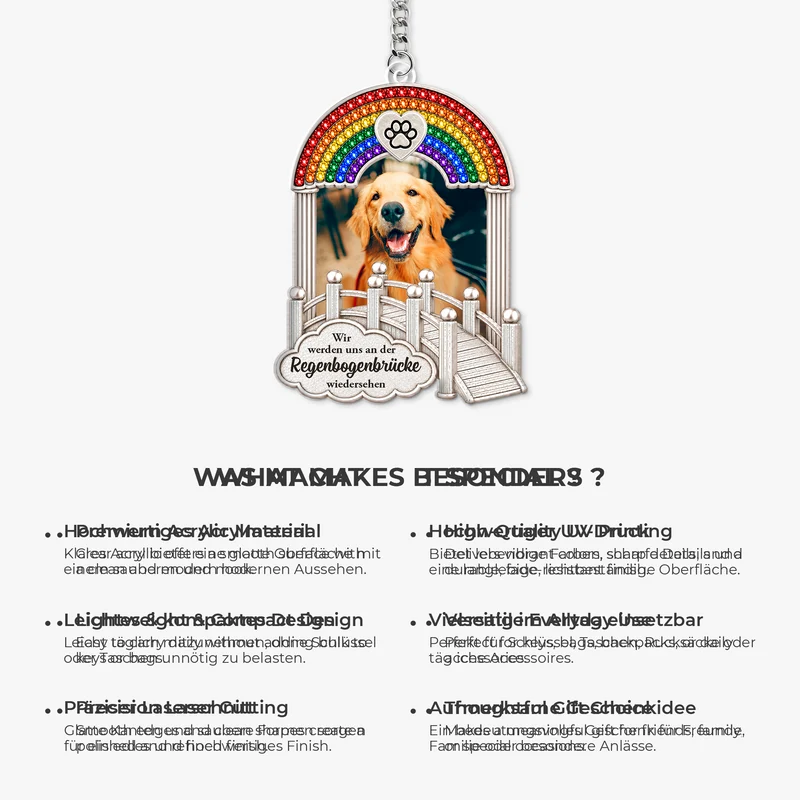 [3D-Optik] Wir Werden Uns An Der Regenbogenbrücke Wiedersehen - Personalisierte Trauergeschenke | Acryl Schlüsselanhänger Foto Haustiere