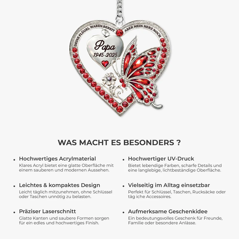 [3D-Optik] Deine Flügel Waren Bereit Aber Mein Herz Noch Nicht - Personalisierte Trauergeschenke | Acryl Schlüsselanhänger Papa Mama