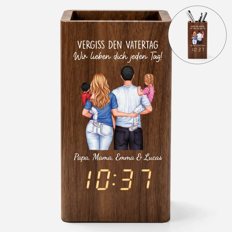 Scheiß Auf Den Vatertag Muttertag Wir Lieben Dich Jeden Tag - Personalisierte Geschenke Familie | Stiftehalter Mit Uhr Papa Mama
