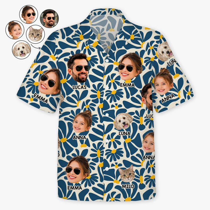 Hawaiihemd Mit Mehreren Gesichtern Blumen - Personalisiertes Geschenk | Hawaiihemd