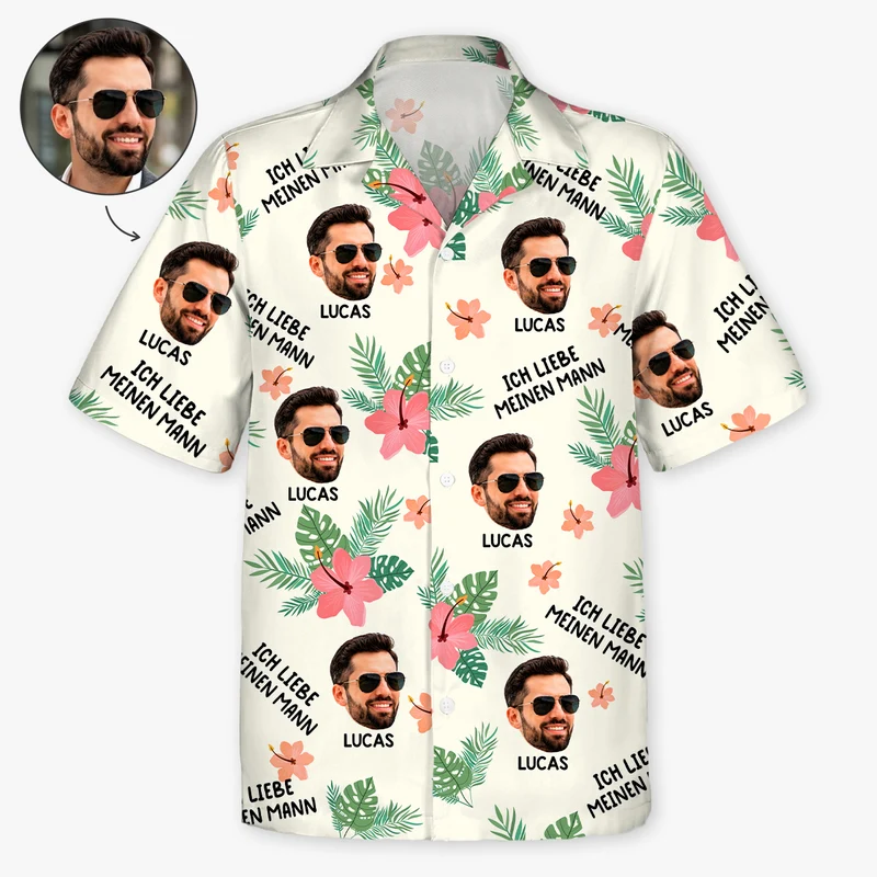 Ich Liebe Meinen Mann - Personalisierte Geschenke Paar | Hawaiihemd Mehrere Gesichter