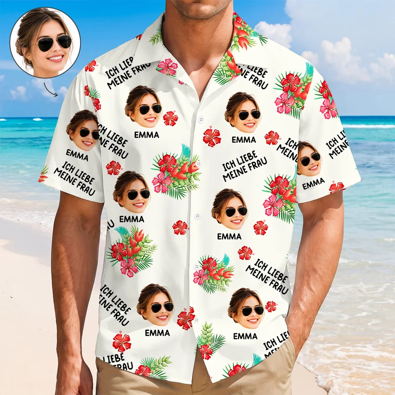 Ich Liebe Meinen Mann - Personalisierte Geschenke Paar | Hawaiihemd Mehrere Gesichter