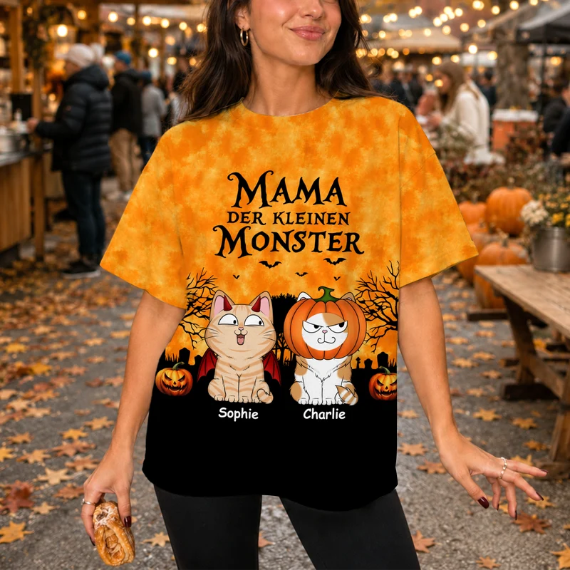 Mama Der Kleinen Monster - Personalisierte Geschenke Katze | All Over Print T Shirt Halloween