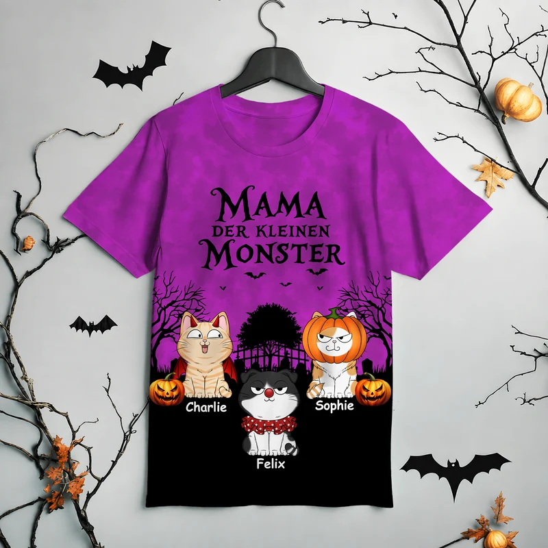 Mama Der Kleinen Monster - Personalisierte Geschenke Katze | All Over Print T Shirt Halloween