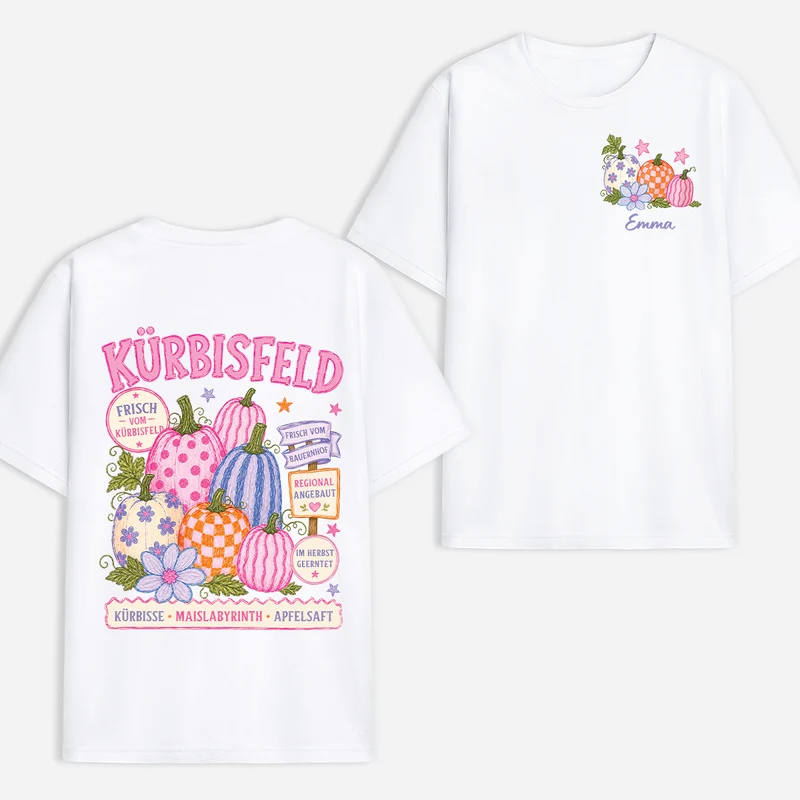 Kürbisfeld - Personalisierte Geschenke Frauen | T Shirt Bedrucken Beidseitig Halloween