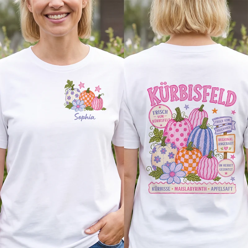 Kürbisfeld - Personalisierte Geschenke Frauen | T Shirt Bedrucken Beidseitig Halloween
