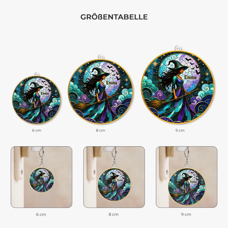 [3D-Optik] Hexe Frau - Personalisiertes Geschenk | Acryl Schlüsselanhänger Halloween Gothic