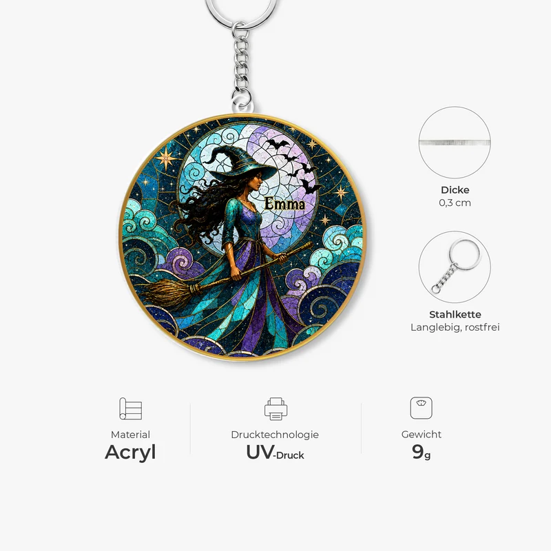 [3D-Optik] Hexe Frau - Personalisiertes Geschenk | Acryl Schlüsselanhänger Halloween Gothic